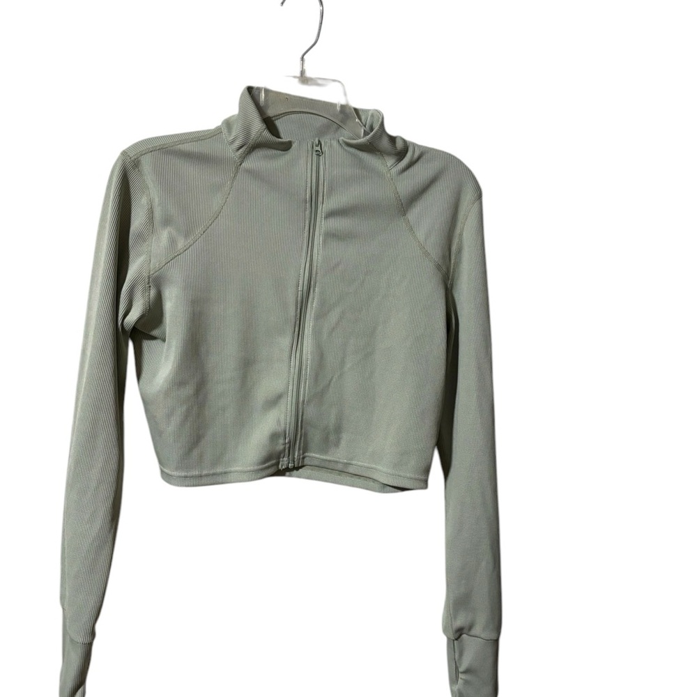 Sage Green Cropped Zip-Up Jacket